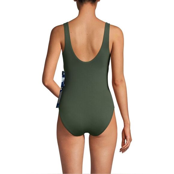 Land's End Plus Regular Side tie wrap one piece swimsuit black meadow floral Var - Picture 3 of 7